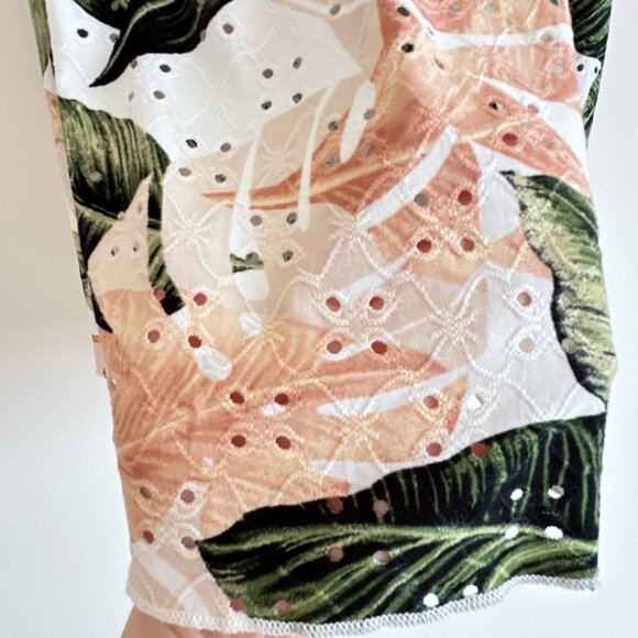 Cute Short Sleeve Leaves Print Eyelet Loose Fit Top - Picture 5 of 5